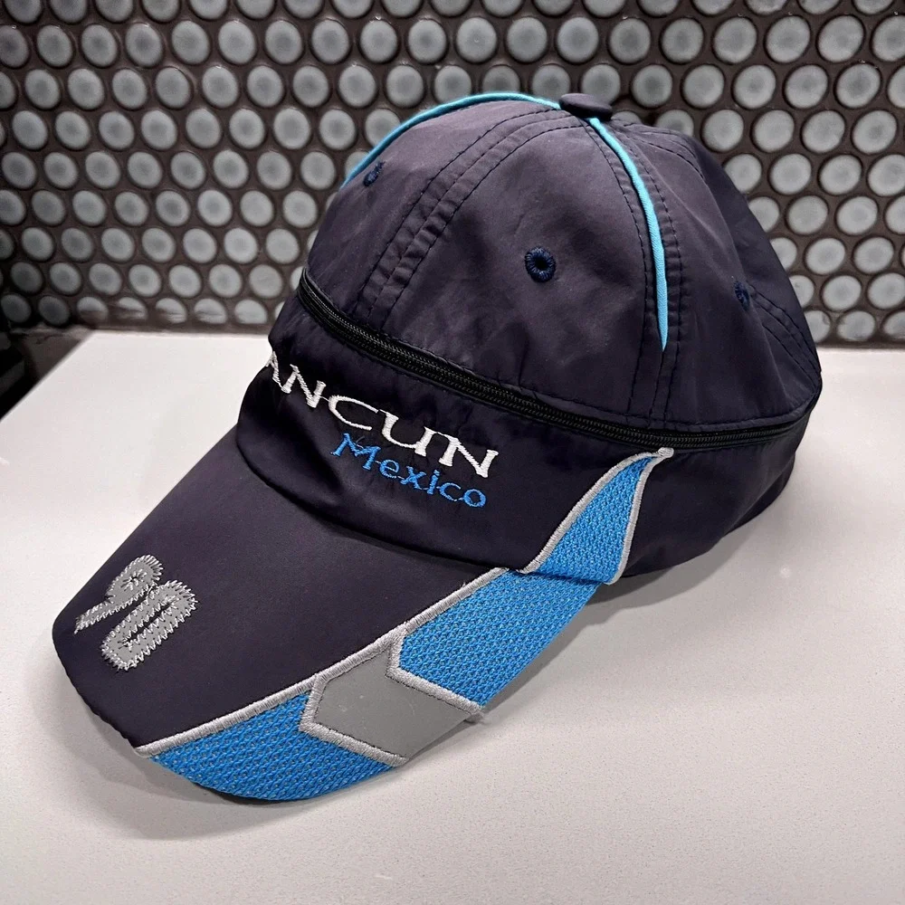 Cancun Mexico Hat Cap Blue 5 Panel Zip Outdoor‎ Adult Strap Back Lightweight